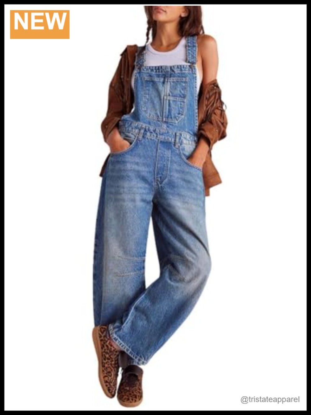 Womens Denim Overalls Loose Fit Barrel Leg Adjustable Strap Sleeveless Jumpsuit